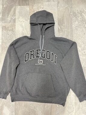 Oregon Multnomah Falls Gray Hooded Pullover Sweatshirt L
